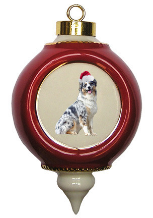 Australian Shepherd Victorian Red & Gold Christmas Ornament
