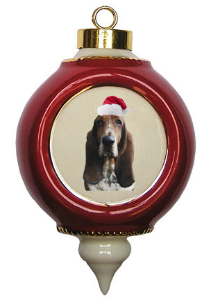 Basset Hound Victorian Red & Gold Christmas Ornament