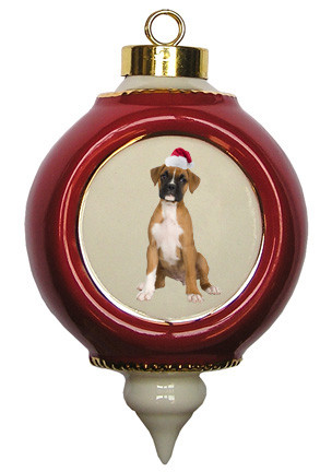 Boxer Victorian Red & Gold Christmas Ornament