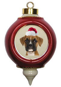 Boxer Victorian Red & Gold Christmas Ornament