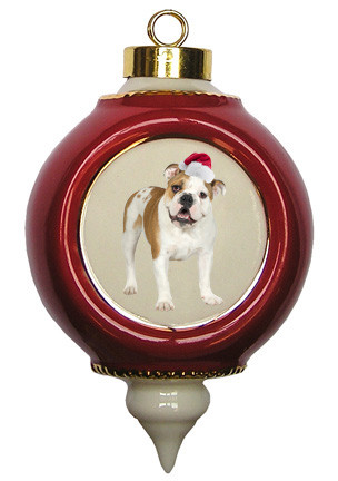 Bulldog Victorian Red & Gold Christmas Ornament