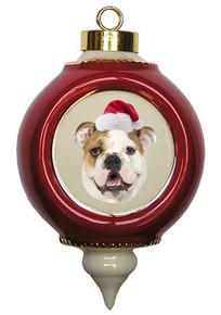 Bulldog Victorian Red & Gold Christmas Ornament
