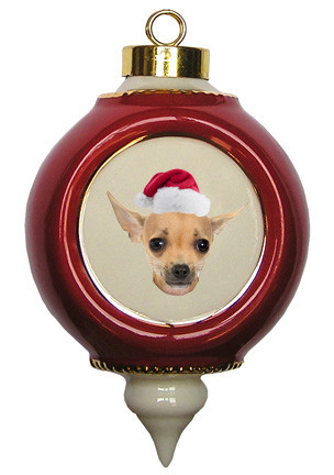 Chihuahua Victorian Red & Gold Christmas Ornament