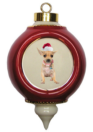 Chihuahua Victorian Red & Gold Christmas Ornament