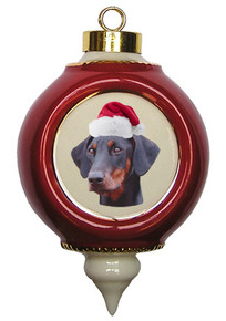 Doberman Victorian Red & Gold Christmas Ornament