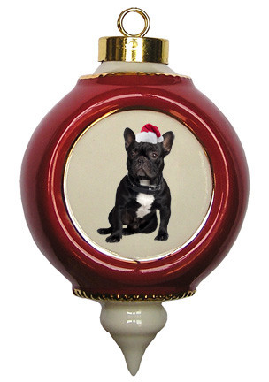 French Bulldog Victorian Red & Gold Christmas Ornament