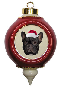 French Bulldog Victorian Red & Gold Christmas Ornament