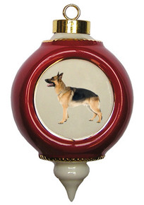 German Shepherd Victorian Red & Gold Christmas Ornament