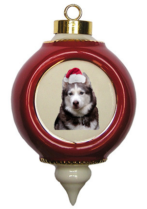 Siberian Husky Victorian Red & Gold Christmas Ornament