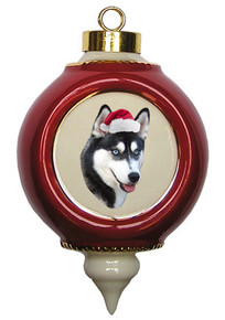 Siberian Husky Victorian Red & Gold Christmas Ornament