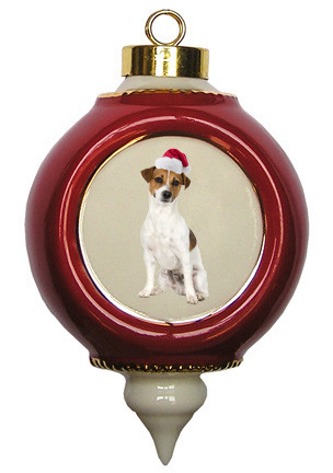 Jack Russell Terrier Victorian Red & Gold Christmas Ornament