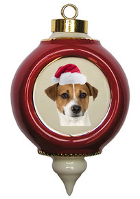 Jack Russell Terrier Victorian Red & Gold Christmas Ornament