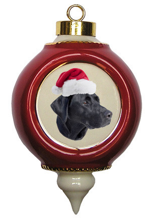 Black Labrador Retriever Victorian Red & Gold Christmas Ornament