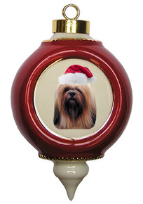 Lhasa Apso Victorian Red & Gold Christmas Ornament