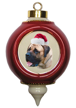 Mastiff Victorian Red & Gold Christmas Ornament