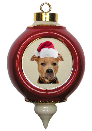 Pitbull Victorian Red & Gold Christmas Ornament