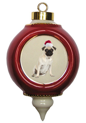 Pug Victorian Red & Gold Christmas Ornament