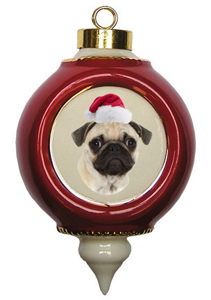 Pug Victorian Red & Gold Christmas Ornament
