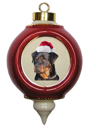 Rottweiler Victorian Red & Gold Christmas Ornament