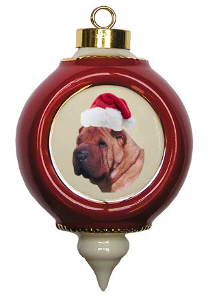Shar Pei Victorian Red & Gold Christmas Ornament