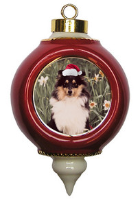 Shetl& Sheepdog Victorian Red & Gold Christmas Ornament