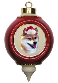 Shiba Inu Victorian Red & Gold Christmas Ornament