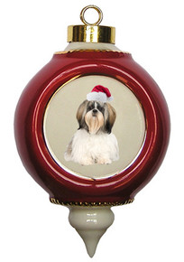 Shih Tzu Victorian Red & Gold Christmas Ornament