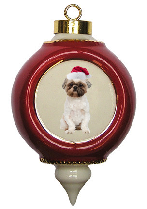 Shih Tzu Victorian Red & Gold Christmas Ornament