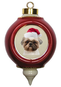 Shih Tzu Victorian Red & Gold Christmas Ornament