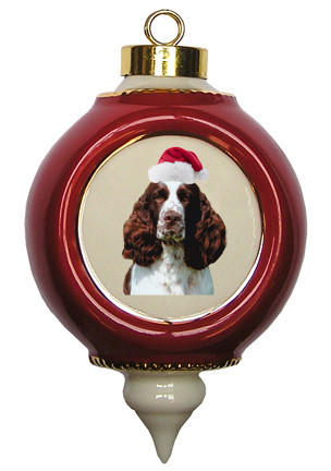 Springer Spaniel Victorian Red & Gold Christmas Ornament