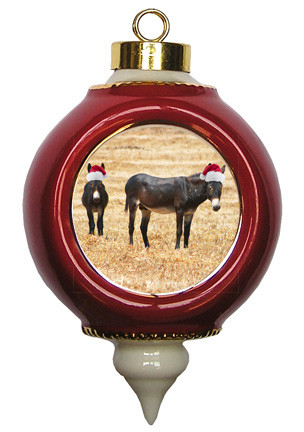 Donkey Victorian Red and Gold Christmas Ornament