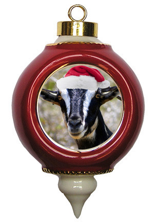 Goat Victorian Red and Gold Christmas Ornament
