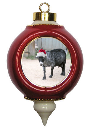 Goat Victorian Red and Gold Christmas Ornament