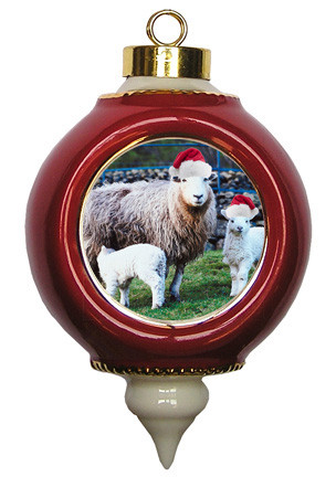 Lamb Victorian Red and Gold Christmas Ornament