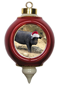 Pig Victorian Red and Gold Christmas Ornament