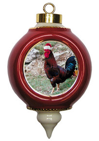Rooster Victorian Red and Gold Christmas Ornament