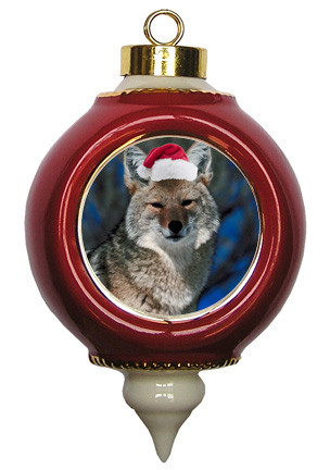 Coyote Victorian Red and Gold Christmas Ornament