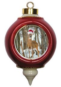Deer Victorian Red and Gold Christmas Ornament