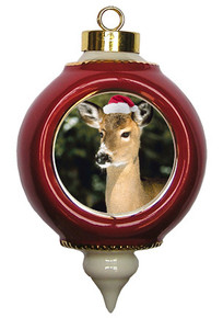 Deer Victorian Red and Gold Christmas Ornament