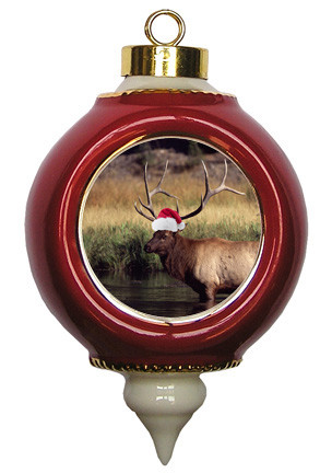 Elk Victorian Red and Gold Christmas Ornament