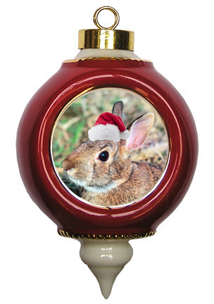 Rabbit Victorian Red and Gold Christmas Ornament