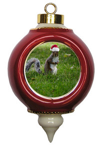 Squirrel Victorian Red and Gold Christmas Ornament