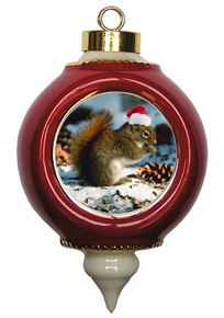 Squirrel Victorian Red and Gold Christmas Ornament