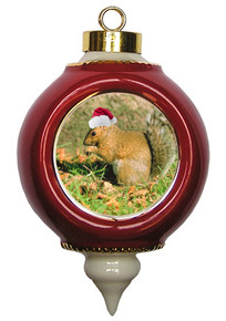Squirrel Victorian Red and Gold Christmas Ornament