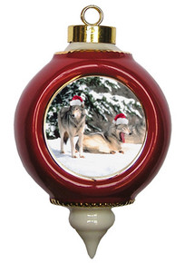 Wolf Victorian Red and Gold Christmas Ornament