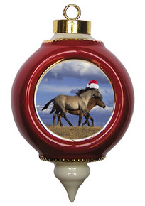 Horse Victorian Red and Gold Christmas Ornament