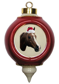 Horse Victorian Red and Gold Christmas Ornament