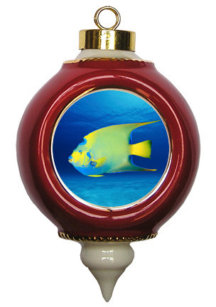 Angelfish Victorian Red and Gold Christmas Ornament