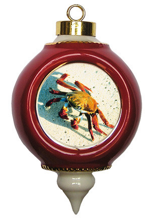 Crab Victorian Red and Gold Christmas Ornament