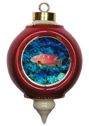 Grouper Victorian Red and Gold Christmas Ornament